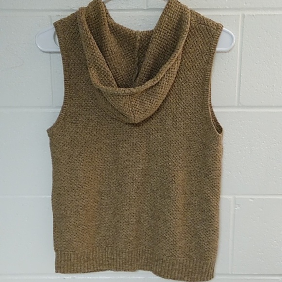 COTTON, TEXTURED, HOODED, ZIP FRONT, TAN MARLED, VEST - Picture 2 of 6